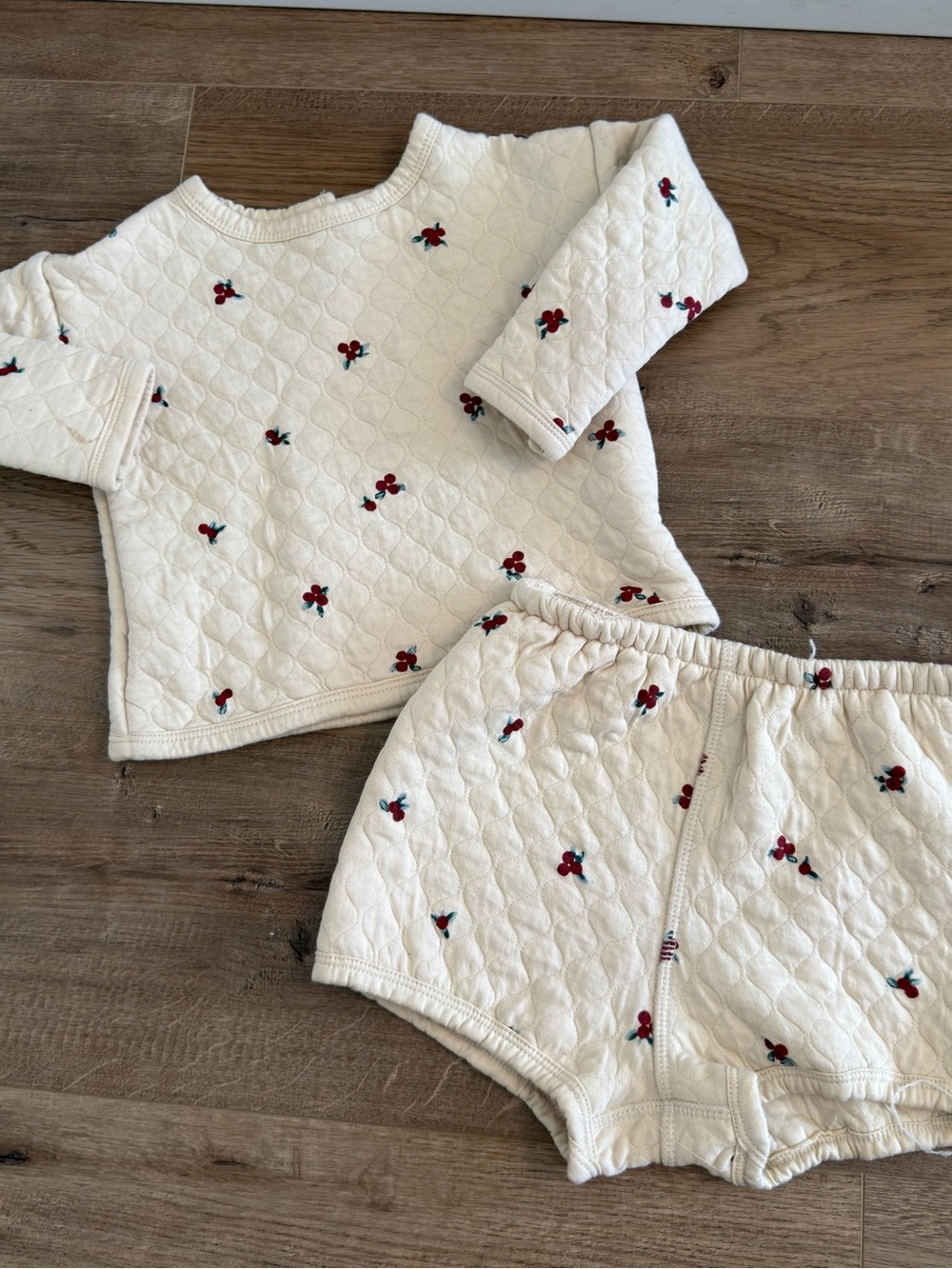H&M Quilted Cotton Matching Set Cream Beige Floral Cranberry Print Size 2T